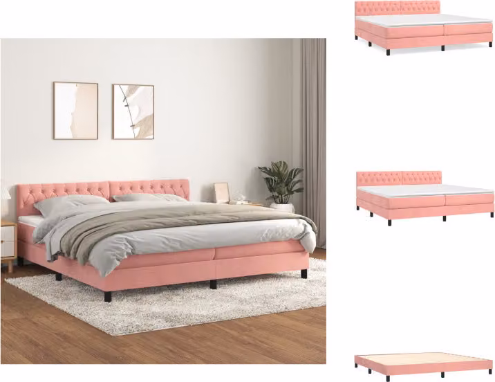 vidaXL Letto a molle con materasso rosa 200x200 cm in velluto - Letti & Reti