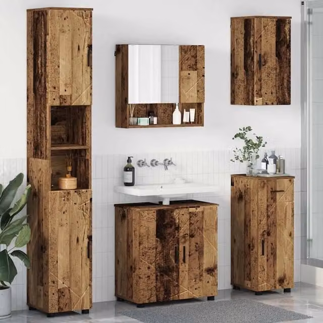 Set di mobili per il bagno 5 pz Legno antico 61 x 35 x 64 cm 3393001
