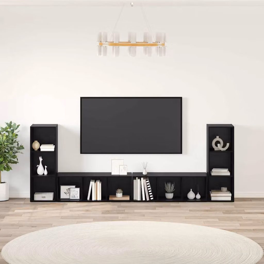 Set mobile TV moderno vidaXL in 4 pezzi, colore nero, L/P/H: 37 x 35 x 107 cm – 1