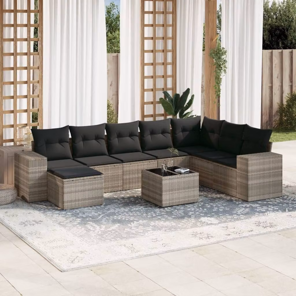 Maison Exclusive - Set Divano da Giardino 9pz con Cuscini Grigio Chiaro Polyrattan