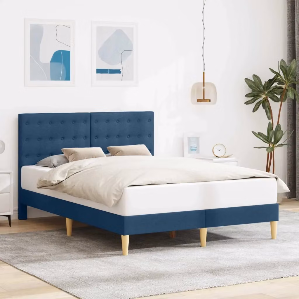 Letto matrimoniale DESIGN IN con testiera imbottita in tessuto blu, L/P: 140 x 190 cm – 2