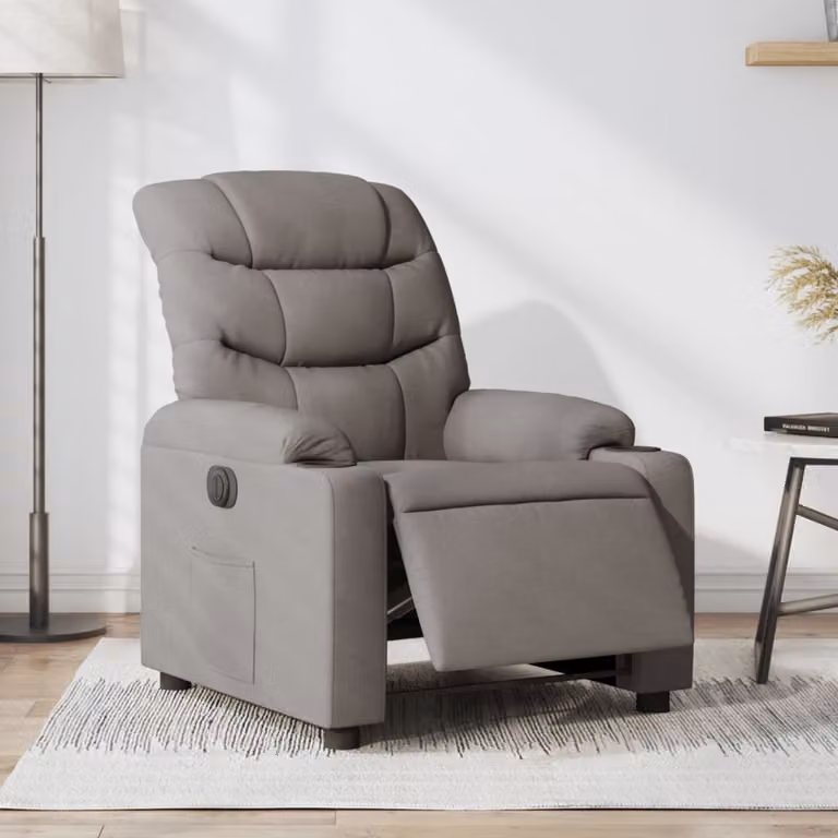 Poltrona Elettrica Reclinabile vidaXL in Tessuto Beige e Grigio con Braccioli e Funzione Auto-Return per il Soggiorno