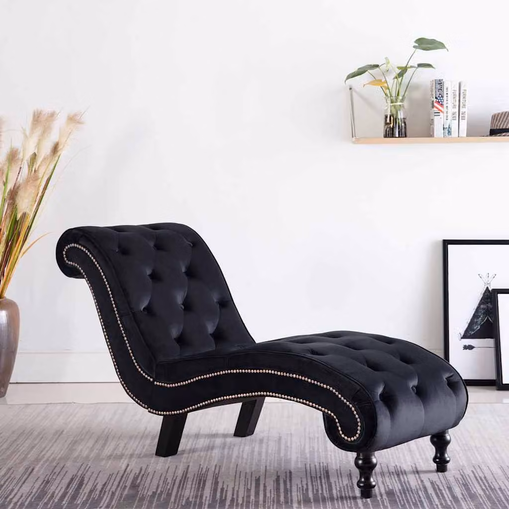 Sedia a Sdraio vidaXL in Velluto Nero per Adulti, L/P/H: 77 x 52 x 145 cm
