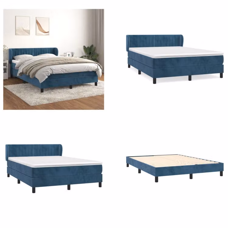 vidaXL Letto a molle con materasso blu scuro 140x200 cm in velluto - Letto a molle - Boxspringbetten - Bett - Schlafzimmermöbel