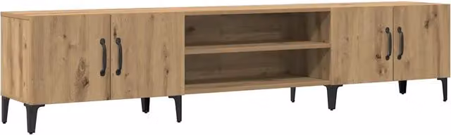 Mobile TV moderno in legno e metallo marrone con vani porta media, L 180 cm x P 31,5 cm x H 40 cm