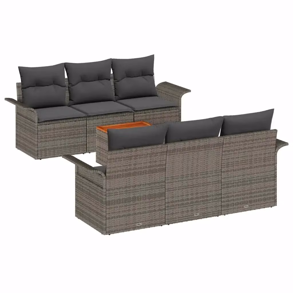 Set da giardino moderno vidaXL composto da 7 pezzi in rattan grigio con divano a 3 posti, elementi angolari, tavolino da esterno e cuscini inclusi – 2