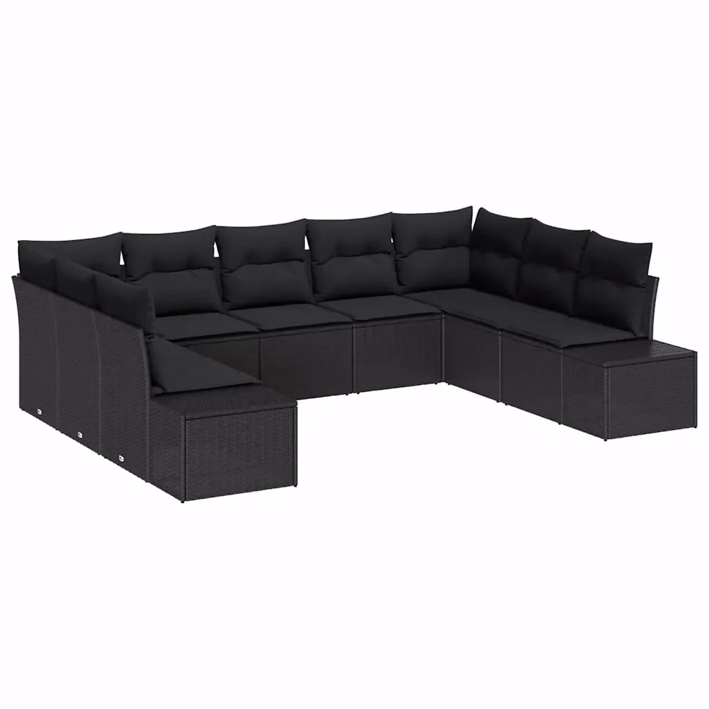 Set Divano da Giardino a Forma di U vidaXL in Polyrattan Nero con Cuscini Imbottiti e Struttura in Acciaio Verniciato a Polvere – 2