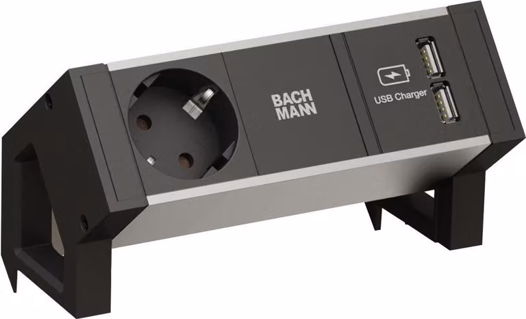 Bachmann DESK 2 ALU BLACK - Presa multipla - Ingresso, ingresso GST18 - Connessioni di uscita: 1 (CEE 7/3, 2 x USB) - 20 c