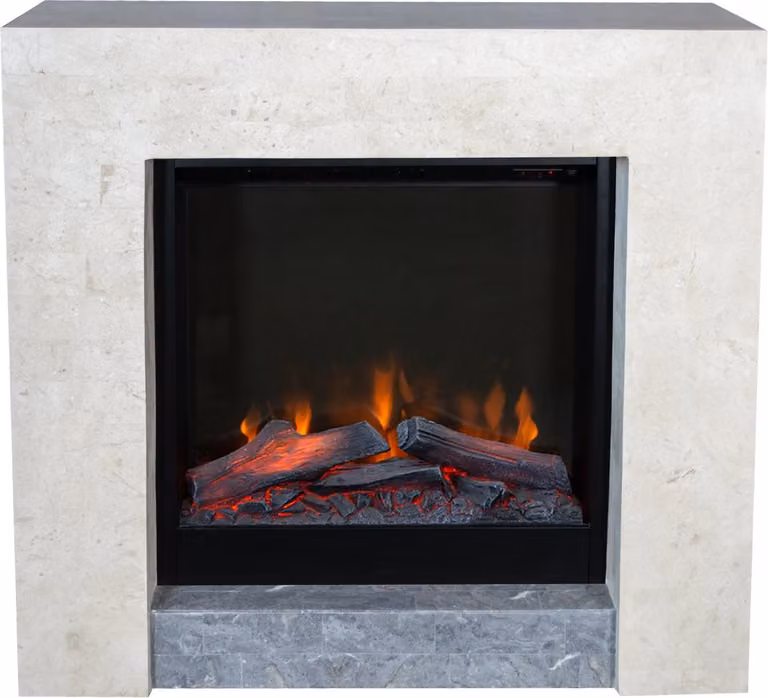 Xaralyn Stufa elettrica a camino - Modello Milos ELE - Bianco, finitura pietra naturale - Potenza riscaldante: 1400 Watt - Con telecomando - Include cornice per camino e inserto a camino - Stufa elettrica