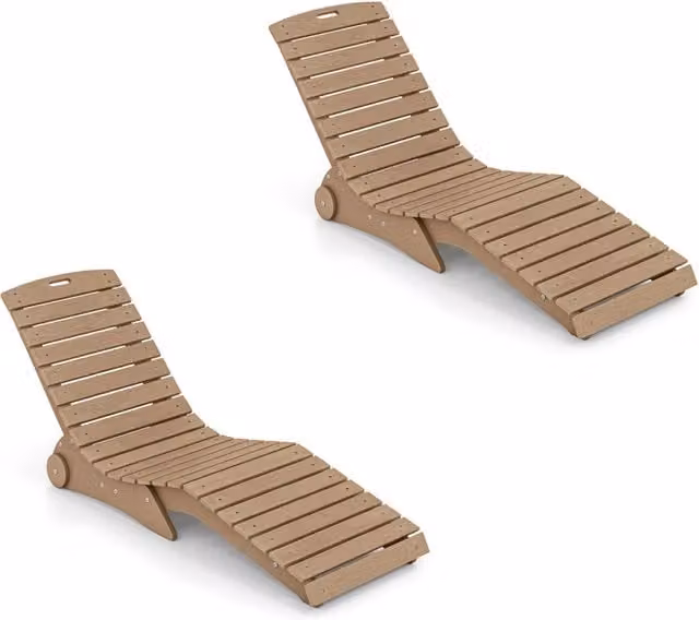 Set di 2 lettino prendisole da giardino impermeabile design ergonomico a curva a S, Lettino sdraio per spiaggia e piscina Marrone
