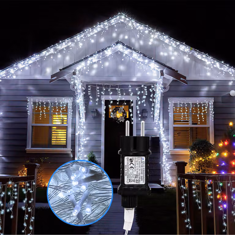 Jopassy 200 LED decorazione ghiacciolo Natale finestra fata luci all'aperto, bianco freddo
