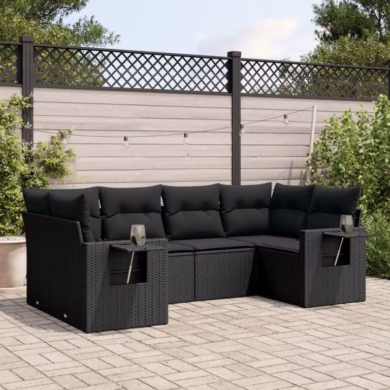 Maison Exclusive - Set Divano da Giardino 6 pz con Cuscini Nero in Polyrattan
