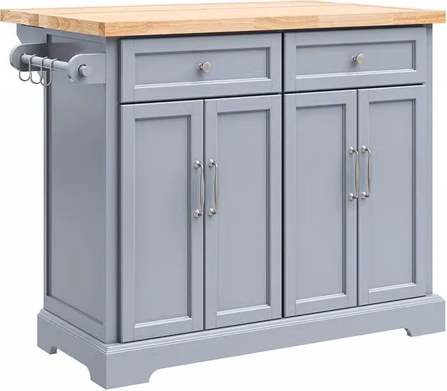 SoBuy Carrello Cucina con Ruote, Isola Cucina con Piano di Lavoro Estensibile, 2 Cassetti e Ripiani Regolabili Mobile Salvaspazio per Mobili da Cucina, Grigio 115 x 46-71 x 92 cm FKW71-II-HG