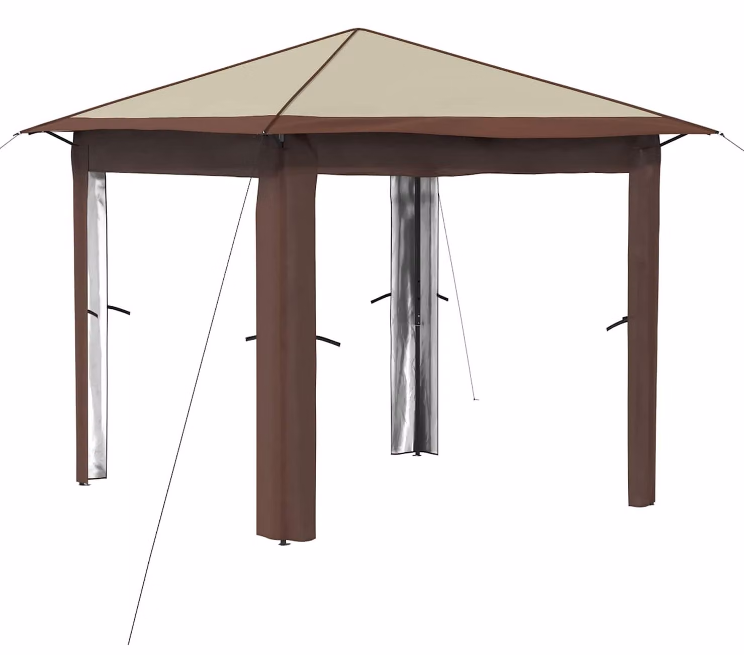 Gazebo senza pareti laterali, dimensioni 2,6 x 2,6 metri, colore crema e marrone