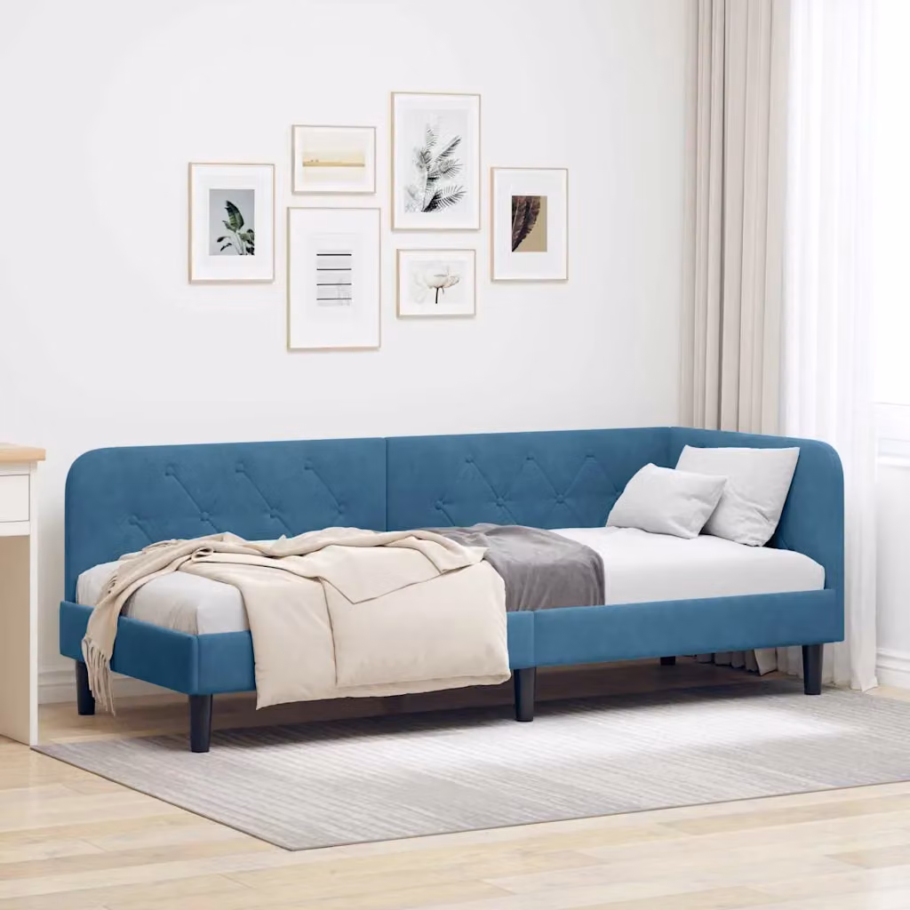 Cornice del letto ad angolo asimmetrica vidaXL in velluto blu, L: 200 cm, P: 80 cm, H: 72 cm – 1