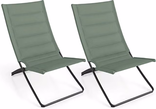 Set di 2 sedie da spiaggia pieghevoli con seduta imbottita per adulti, colore verde, L: 57 cm, P: 57 cm, H: 87 cm