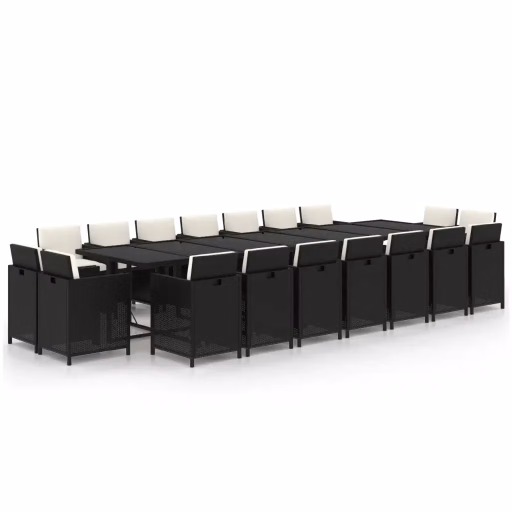 Set da pranzo da giardino vidaXL in polyrattan nero e bianco con cuscini e tavolo in vetro, 19 pezzi – 2