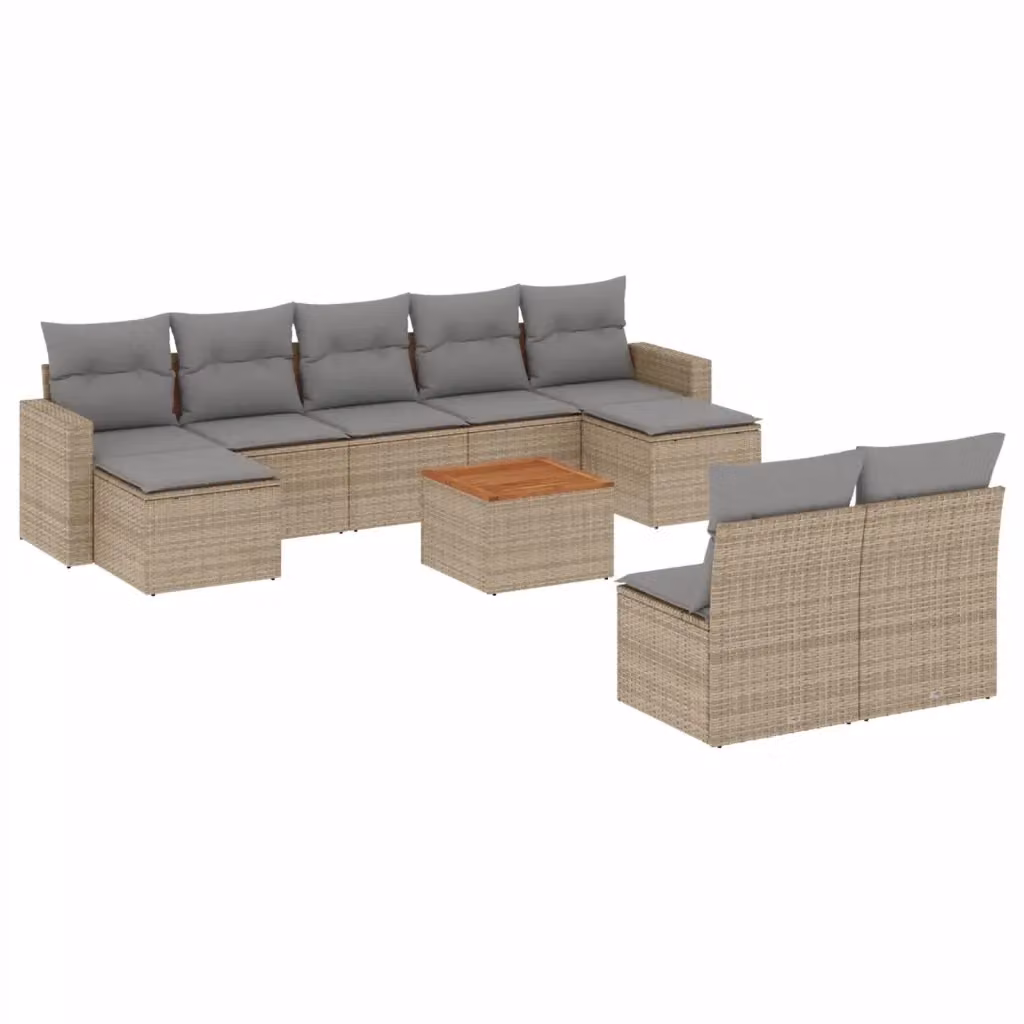vidaXL Set Divano da Giardino 10 pz in Polyrattan con Cuscini Beige e Grigio e Tavolino da Esterno – 2