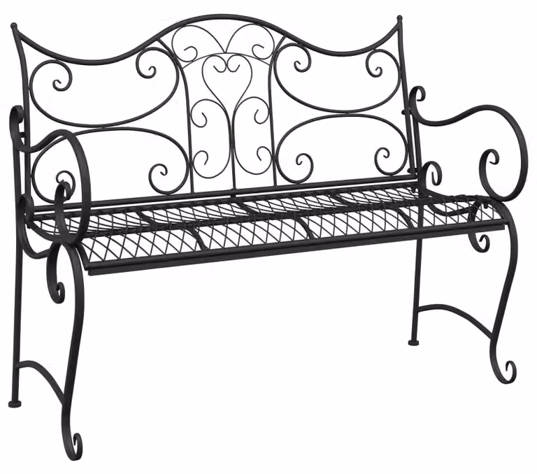 Panca da giardino, 2 posti, dimensioni 114 x 56,5 x 90 cm, acciaio, colore nero