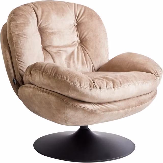 Poltrona girevole in velluto con sedile imbottito beige stile vintage