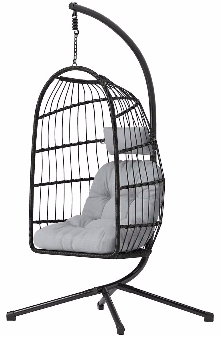 Poltrona sospesa Outsunny con struttura pieghevole, cesto sospeso in polyrattan con cuscini