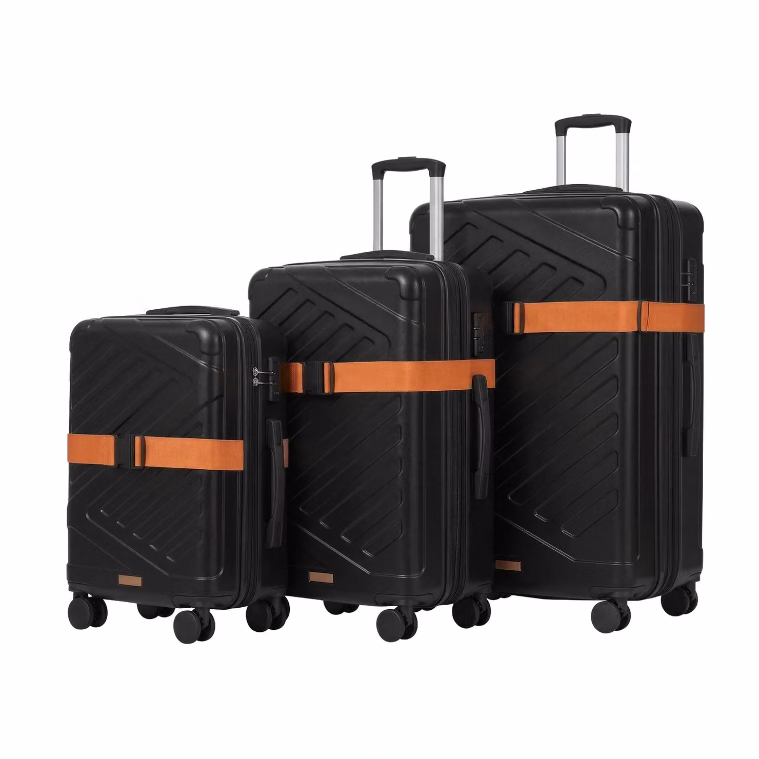Trolley da Viaggio Valigia Espandibile con Cinghia e Chiusura TSA, Nero Inchiostro / 55/65/75 cm