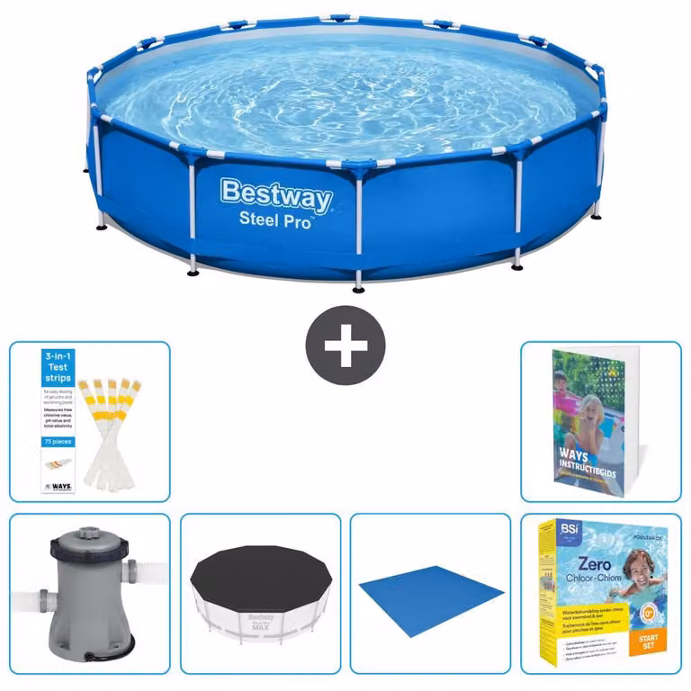 Piscina gonfiabile Bestway Steel Pro, rotonda, dimensioni 366x76 cm, composta da 5 parti, modello S198
