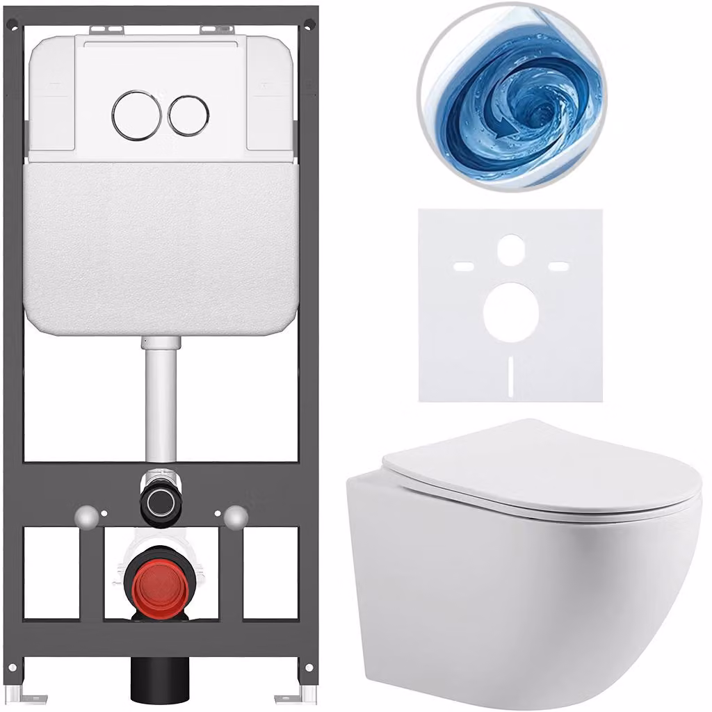 CERANO - Set WC da incasso Cesso - bianco opaco - pulsante Prime/Dualo, bianco - sospeso - installazione pre-parete/cartongesso - 49x36 cm