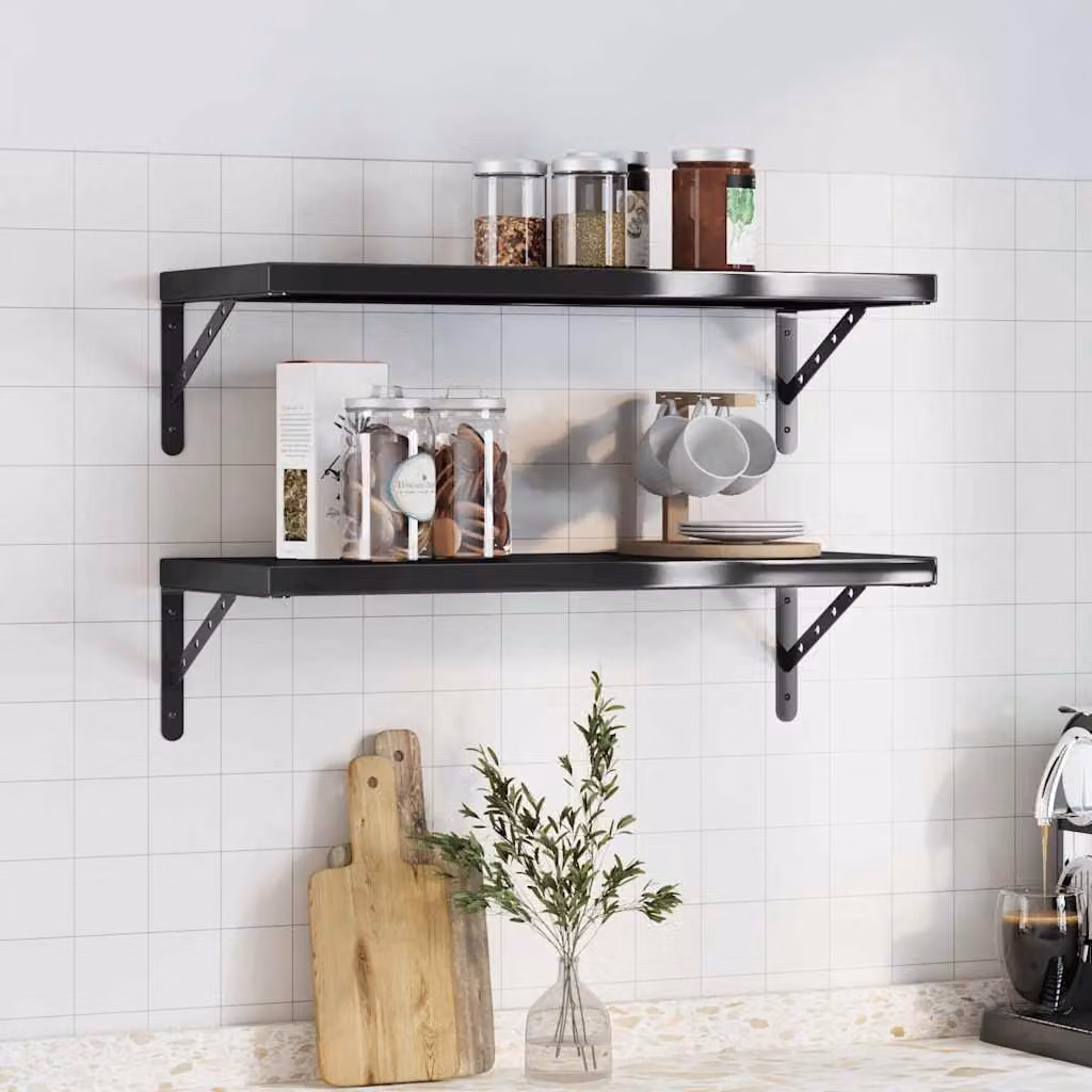 vidaXL Mensole a Muro 2 pz 75x30 cm Nero in Acciaio Inossidabile