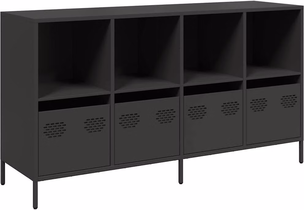 Credenza Nera 135x39x73,5 cm in Acciaio Laminato a Freddo