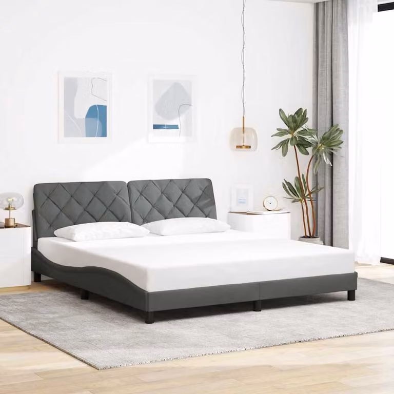 vidaXL Giroletto senza Materasso Grigio con Struttura Imbottita e Doghe in Legno L/P/H: 180 x 200 x 185 cm