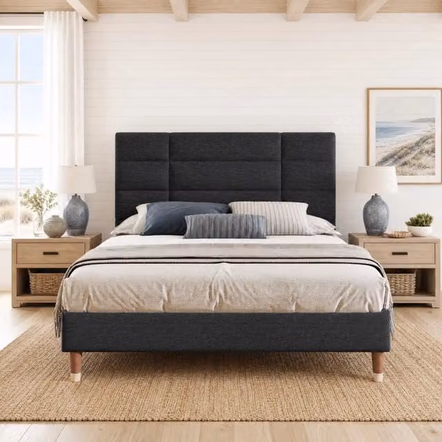 Letto matrimoniale REDOM nero con testiera e rete a doghe L/P/H: 140 x 200 cm