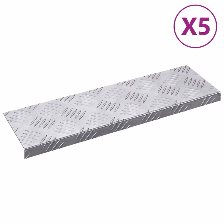 Set di 5 gradini per scale vidaXL in alluminio argento, L: 60 cm, P: 18 cm, H: 2,5 cm