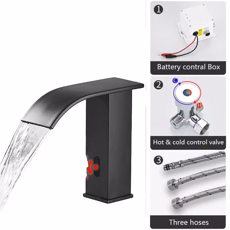 Miscelatore lavabo con sensore intelligente, comando senza contatto, finitura cromata, nero corto A/li/ul/div