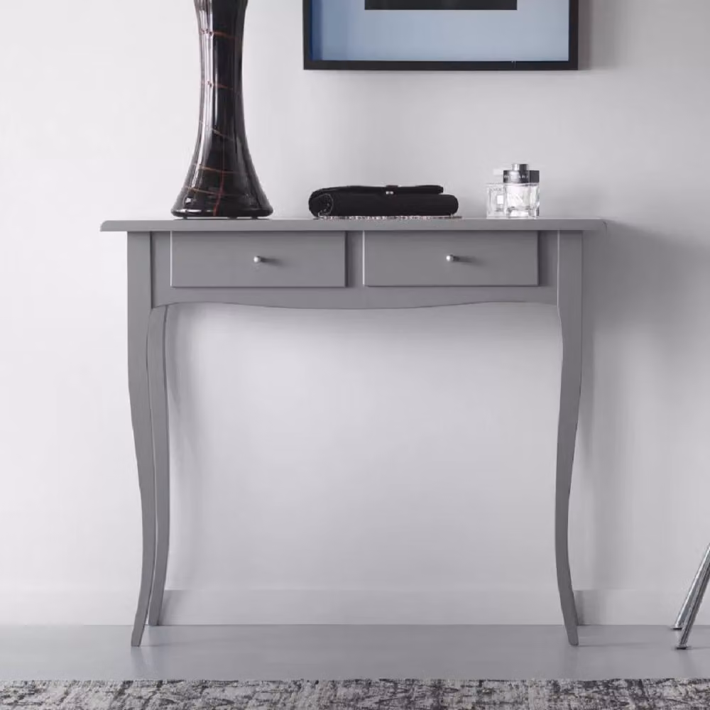 Consolle shabby chic in legno massello di Mobili2g con 2 cassetti, colore grigio, L: 92 cm, P: 39 cm, H: 78 cm – 1