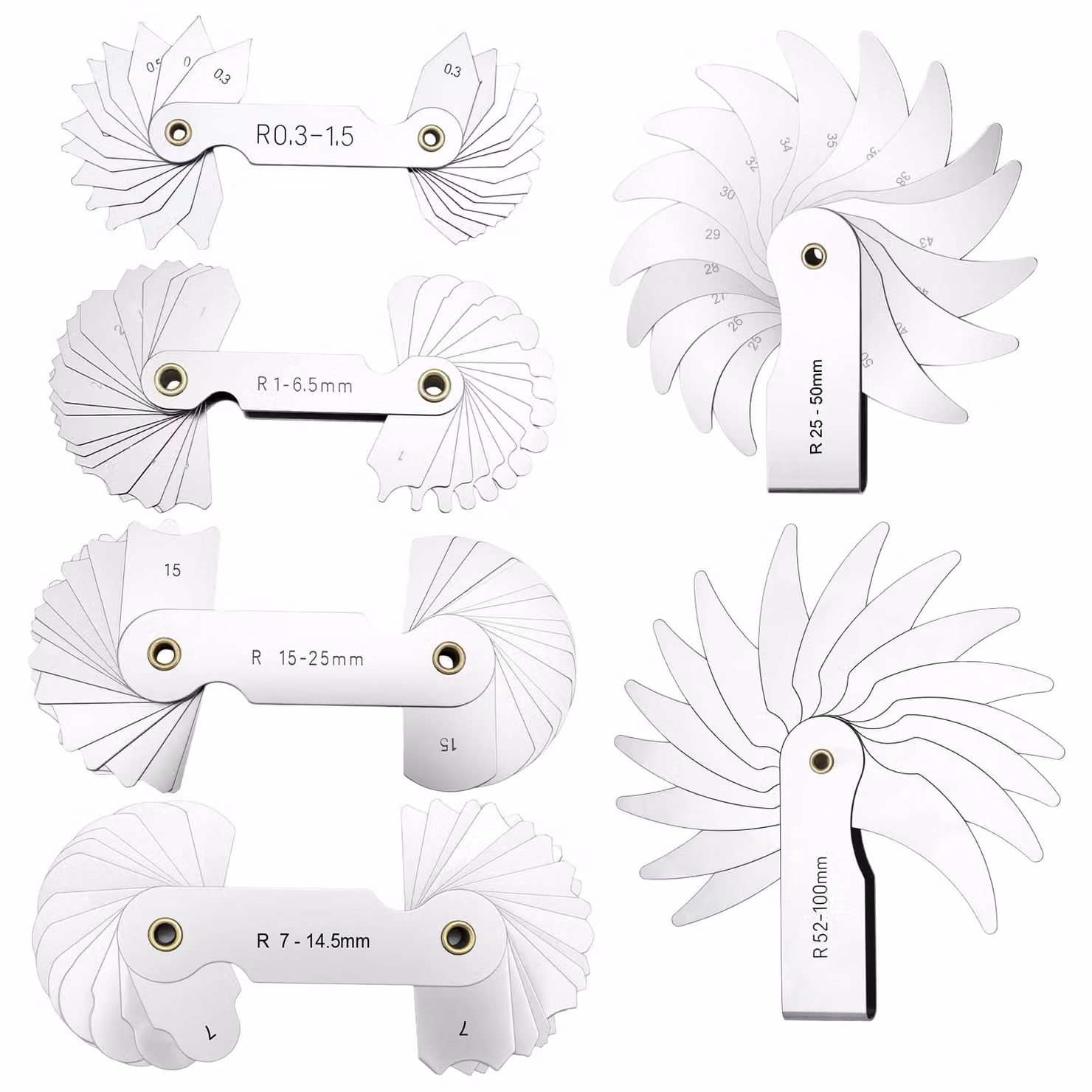 Set di 6 misuratori di raggio per superfici convesse e concave