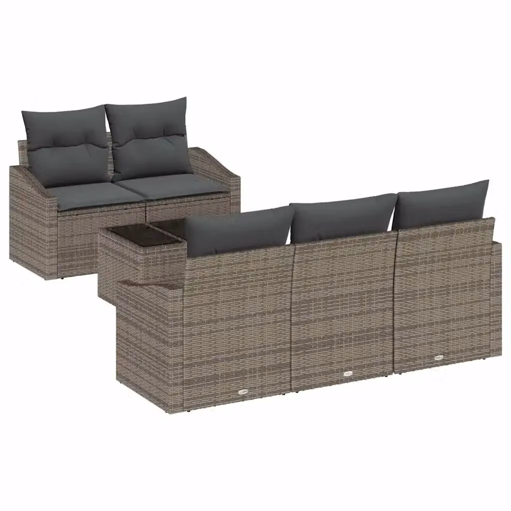 Set di divani da giardino vidaXL in polyrattan grigio con cuscini e tavolino da esterno, 6 pezzi – 2