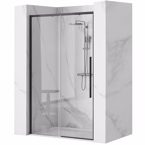 Rea - Porta Doccia Solar Black 130 Vetro Di Sicurezza Temperato Trasparente 6 mm (Nero) 2,2x130x195cm