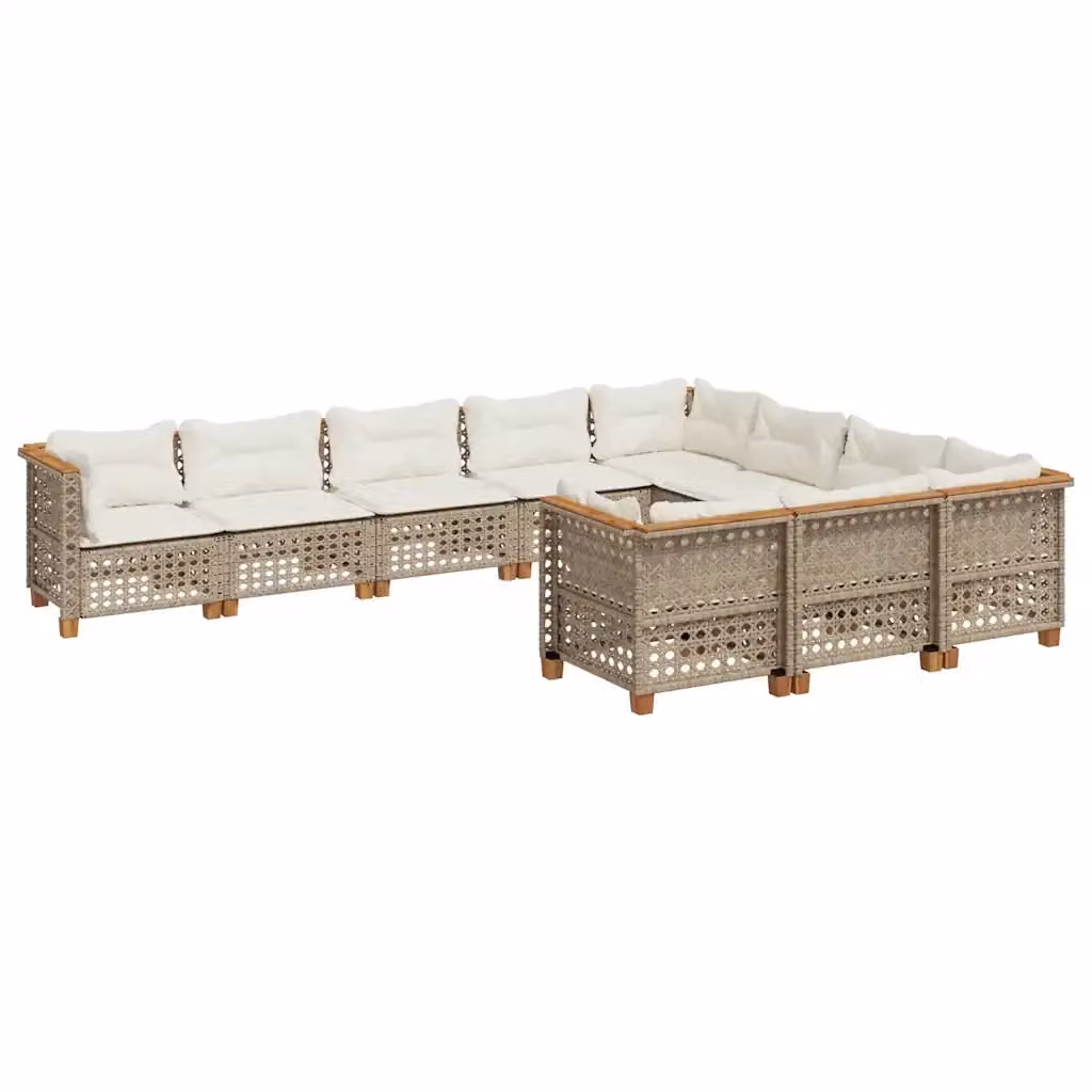 Set Divano da Giardino a Forma di U vidaXL in Polyrattan con Cuscini Beige e Struttura in Legno di Acacia – 2