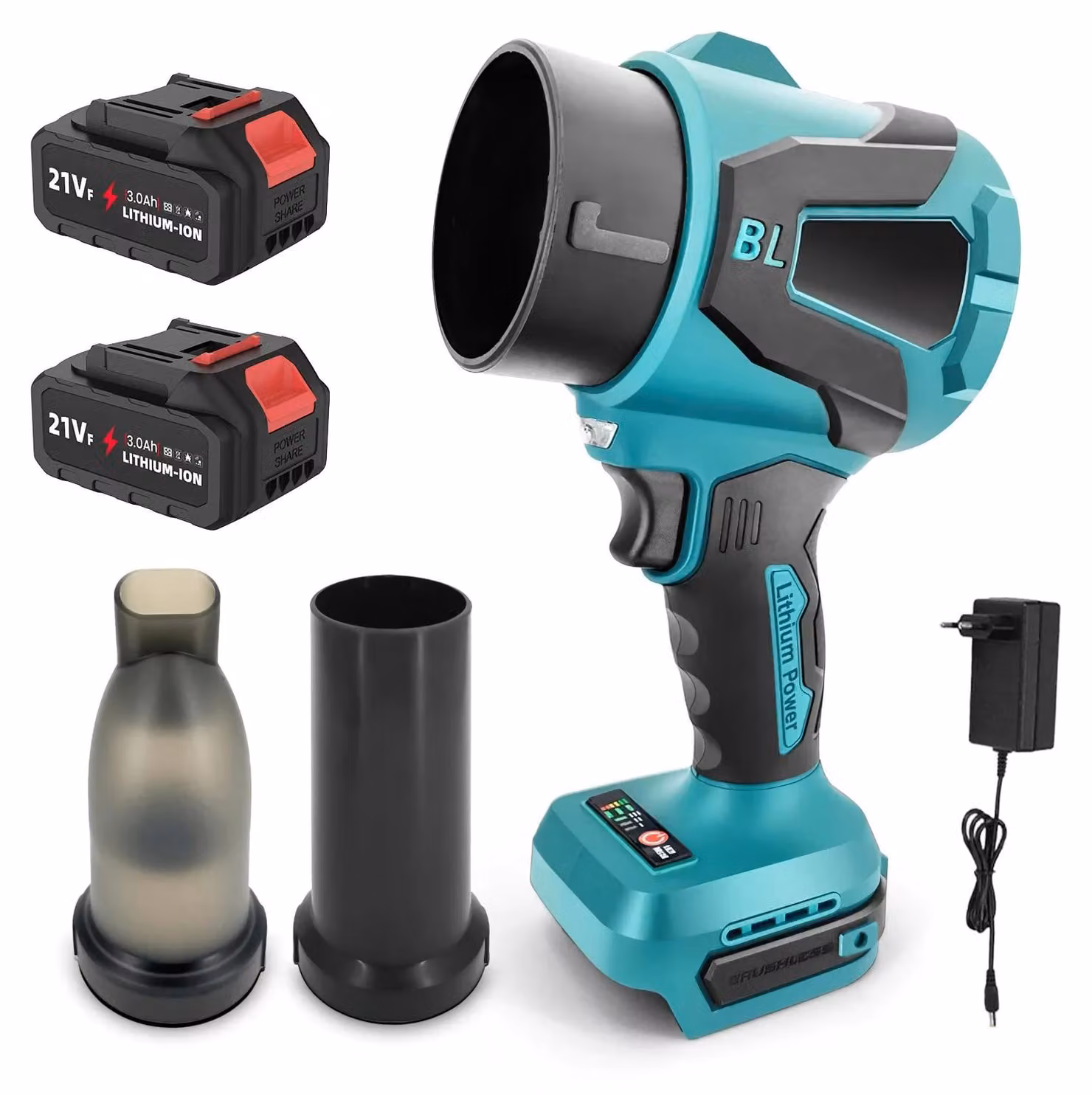 Soffiatore e aspiratore elettrico per foglie - Soffiante portatile ad alta potenza - 12000 Pa - 38000 giri/min - Motore brushless - 2 batterie
