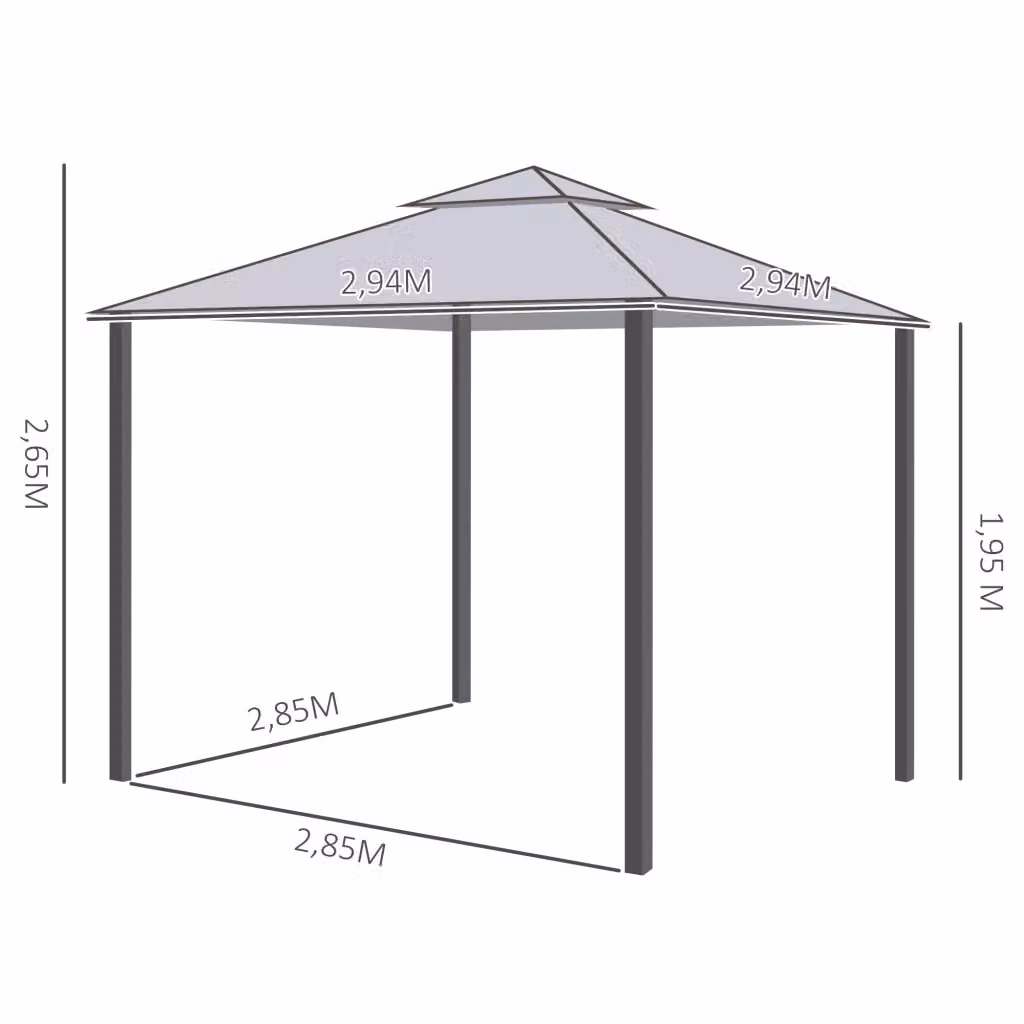 Gazebo da giardino WISHDOR con tetto a capanna, struttura in metallo e pareti in poliestere colore antracite, L/P/H: 300 x 300 x 265 cm – 2