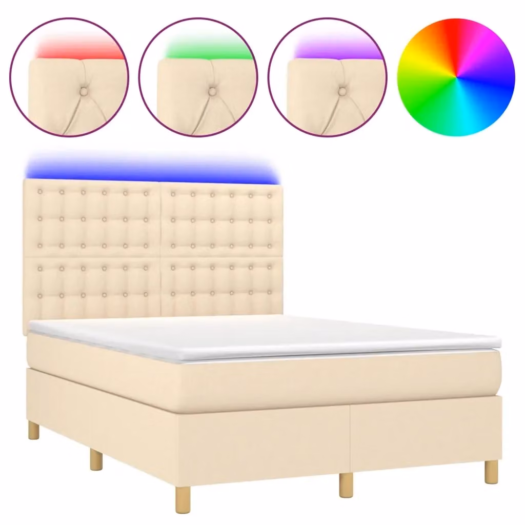 Letto Ibrido con Materasso e Illuminazione LED vidaXL in Tessuto Beige, L/P: 140 x 190 cm – 2