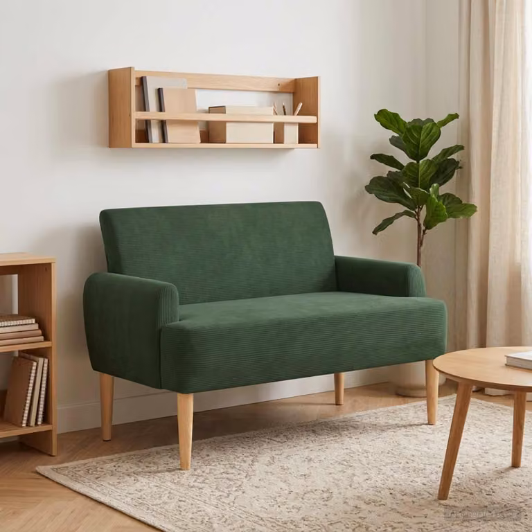 Loveseat vidaXL in velluto verde con bottoni imbottiti, L: 116 cm, P: 67 cm, H: 81 cm