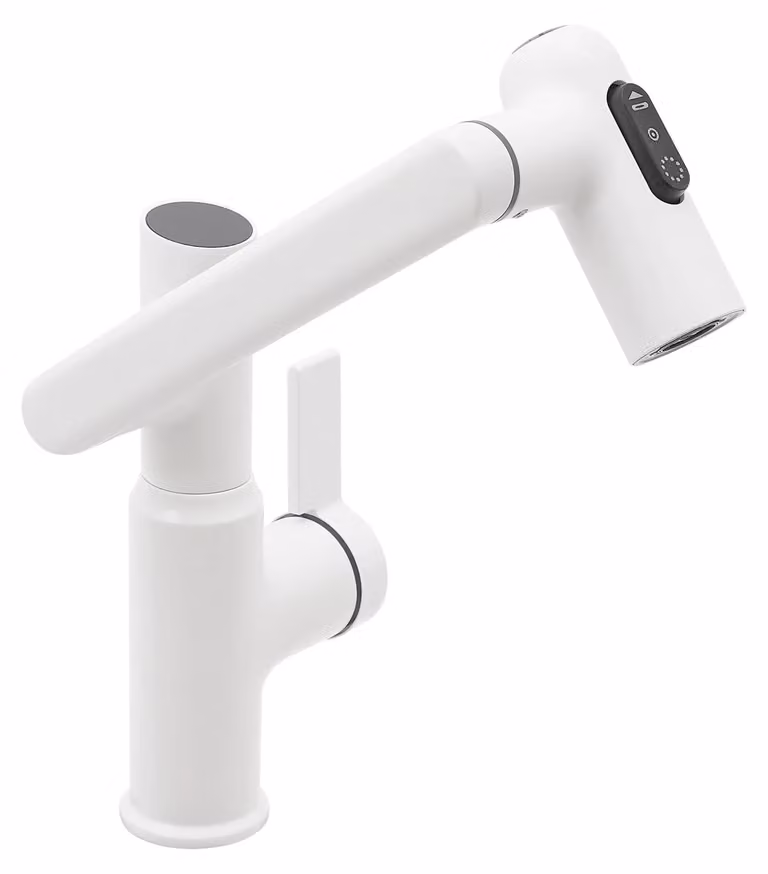 Rubinetto a LED – Miscelatore per cucina e bagno – Bocchetta girevole e flessibile – Indicatore di temperatura a LED – Controllo touch – Acqua calda e fredda – Bianco