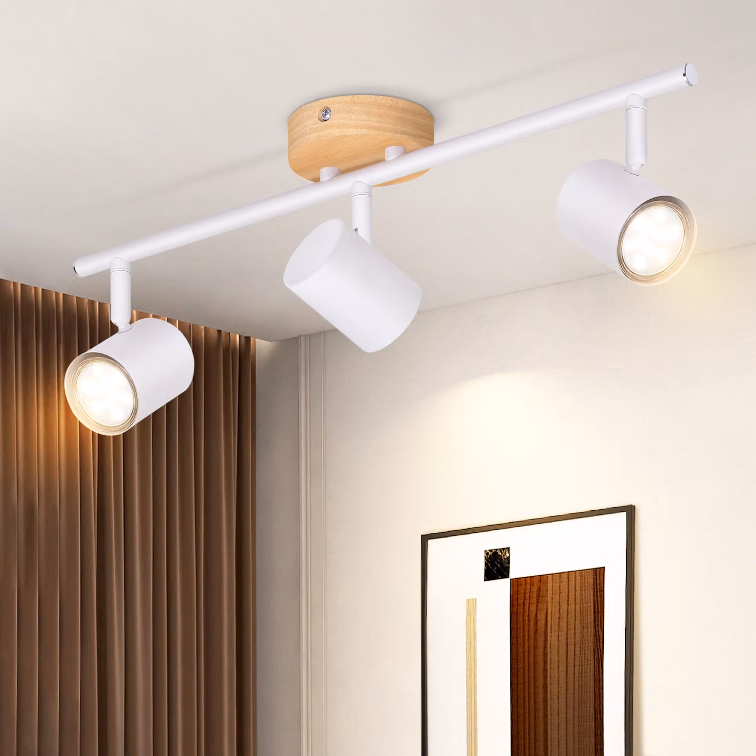 ZMH faretto da soffitto a 3 fiamme in legno GU10 LED faretto da soffitto vintage orientabile per camera da letto corridoio cucina sala da pranzo senza lampadina