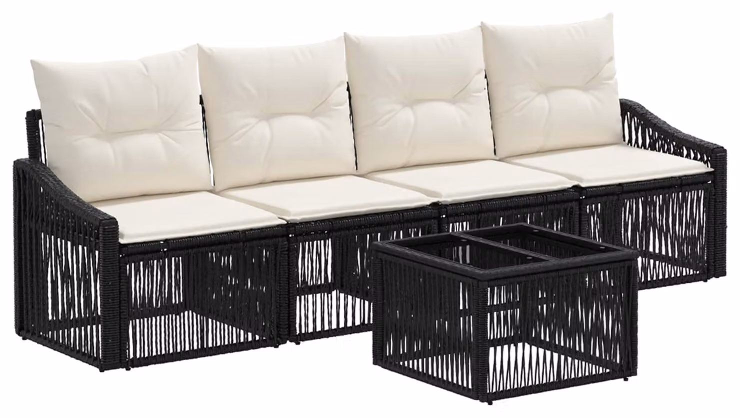 Set Divano da Giardino 5 pcs Nero polyrattan