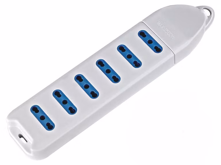 Alcapower Multipresa Elettrica 6 Posti Bipasso 10/16A Standard Italiano, Potenza Massima 2500W, Tensione 250V AC, Design Compatto Senza Cavo, Bianca
