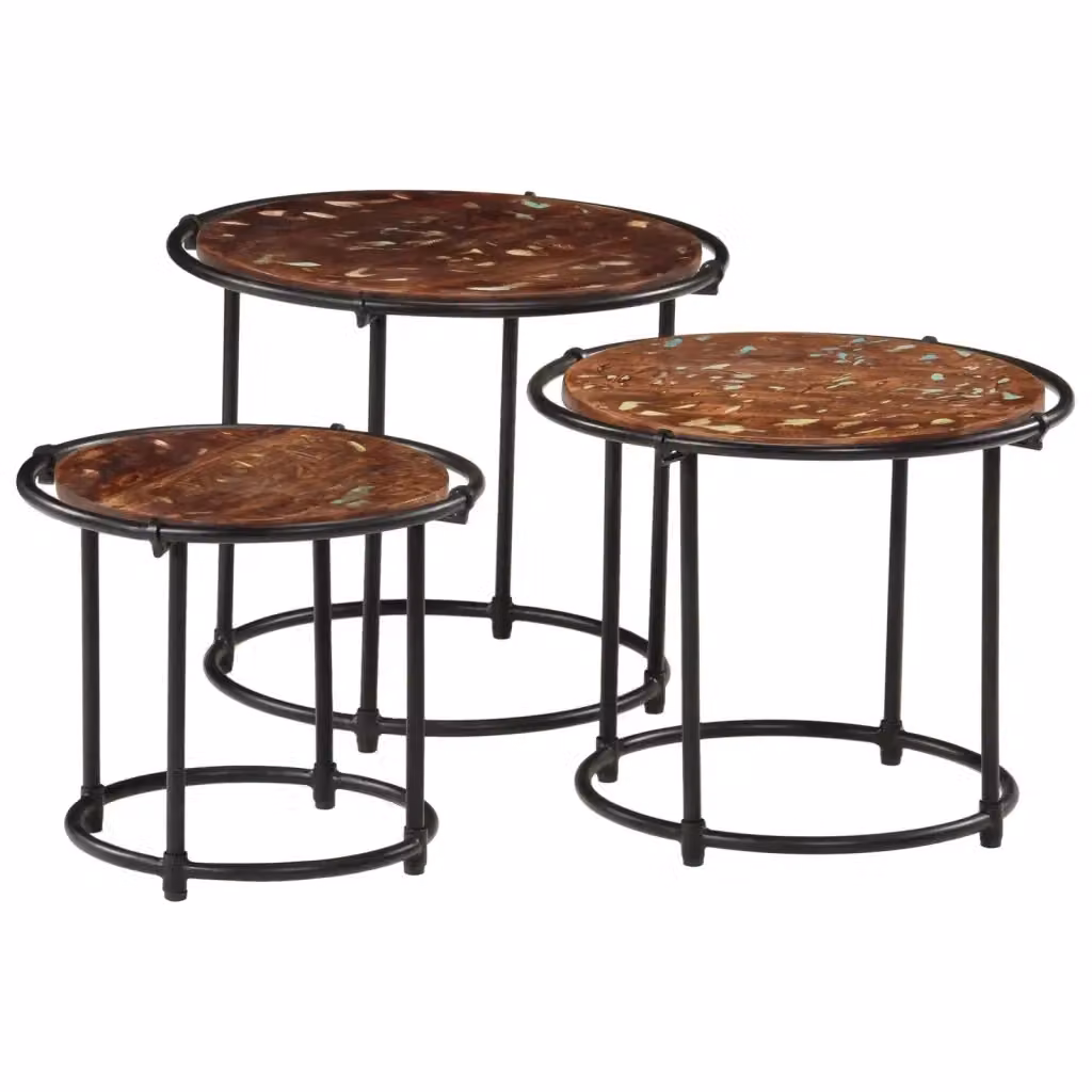 Set di 3 tavolini a incastro Design In in legno massello multicolore con piano rotondo – 2