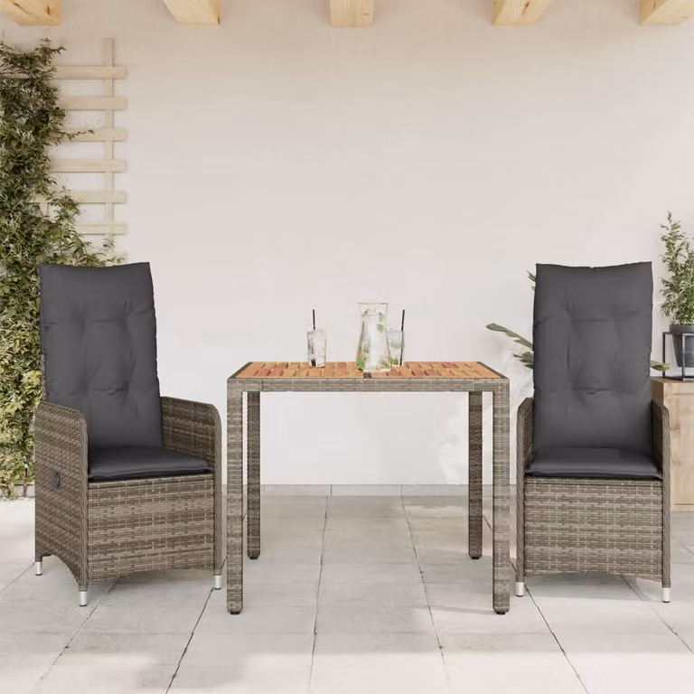 Maison Exclusive - Set da giardino 3 pezzi con cuscini Grigio Poly Rattan