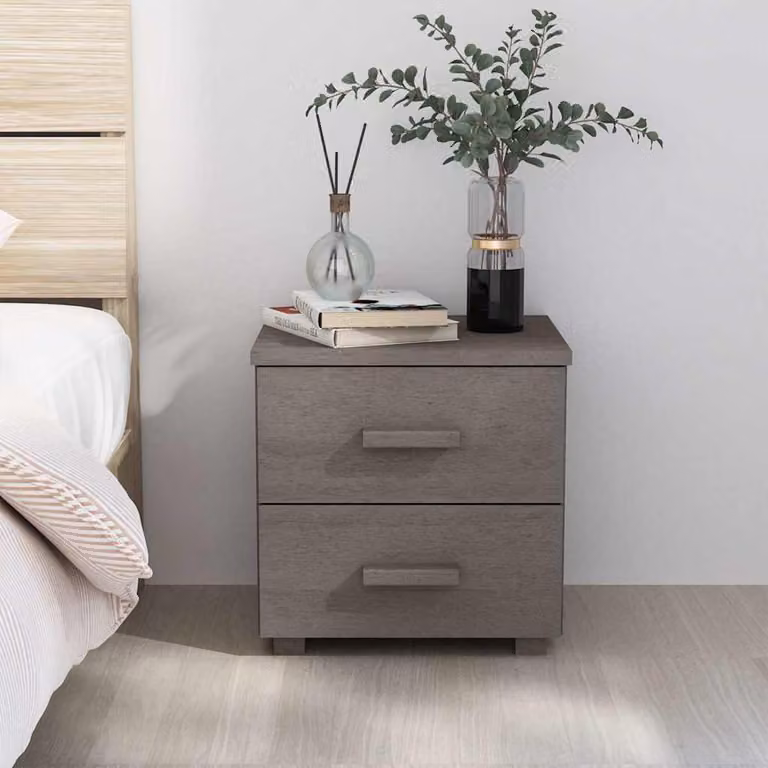 Comodino HAMAR vidaXL in legno di pino, Grigio Chiaro, L 40 cm x P 35 cm x H 44,5 cm